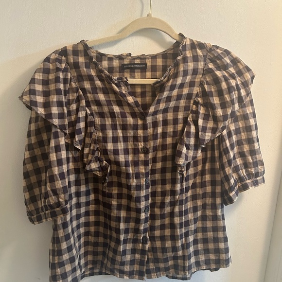 Citizens Of Humanity Tops - Citizens of Humanity Jolene Blouse Black and Cream Gingham Ruffle Top Size Large